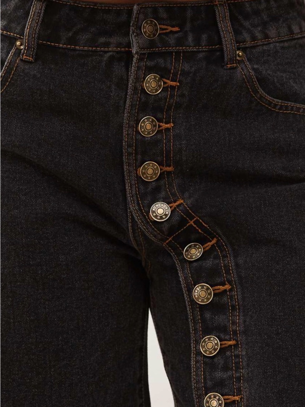 Women's High-Rise Wide-Leg Button-Trim Jeans - Black - Picture 4 of 5